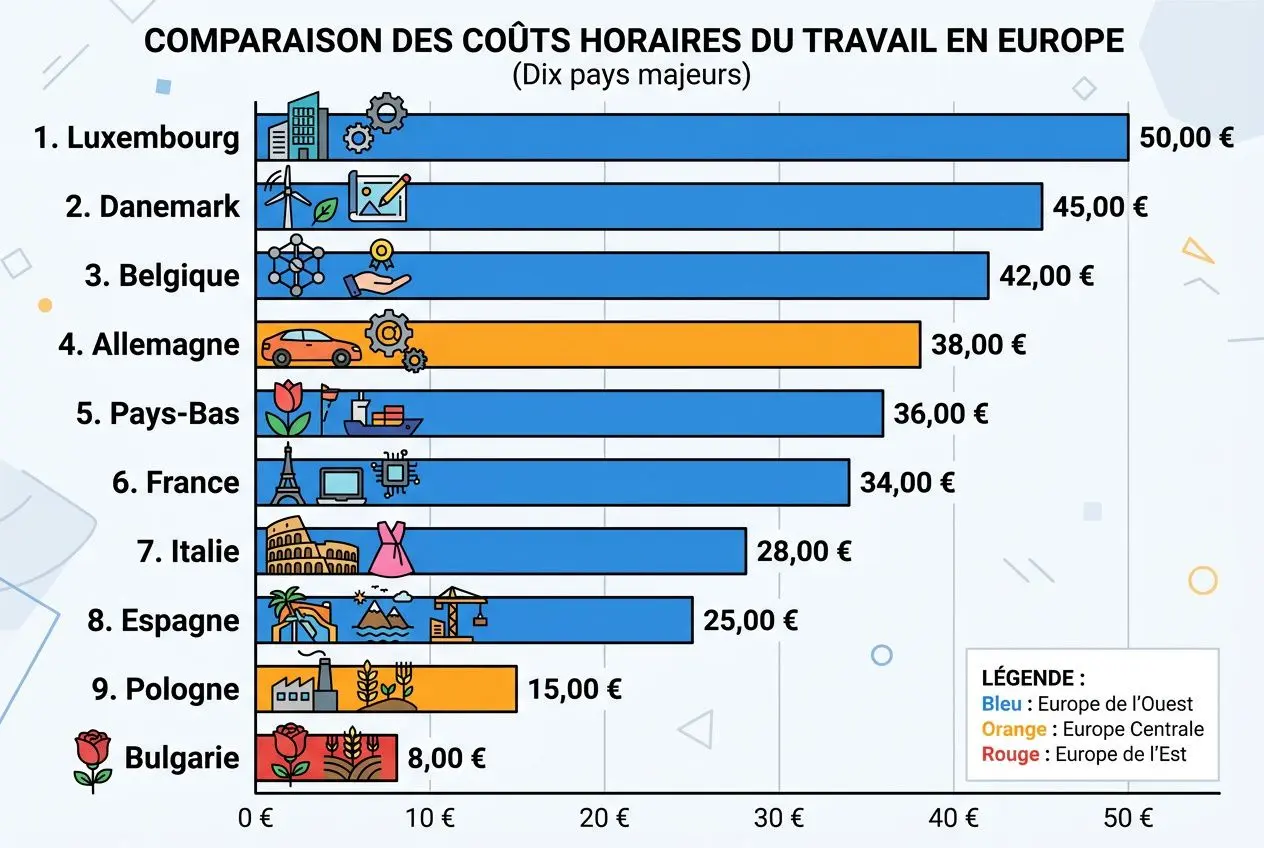 comparaison-couts-horaires-travail-europe-luxembourg-a-50 Coût du travail en Europe : où se situe la France ?