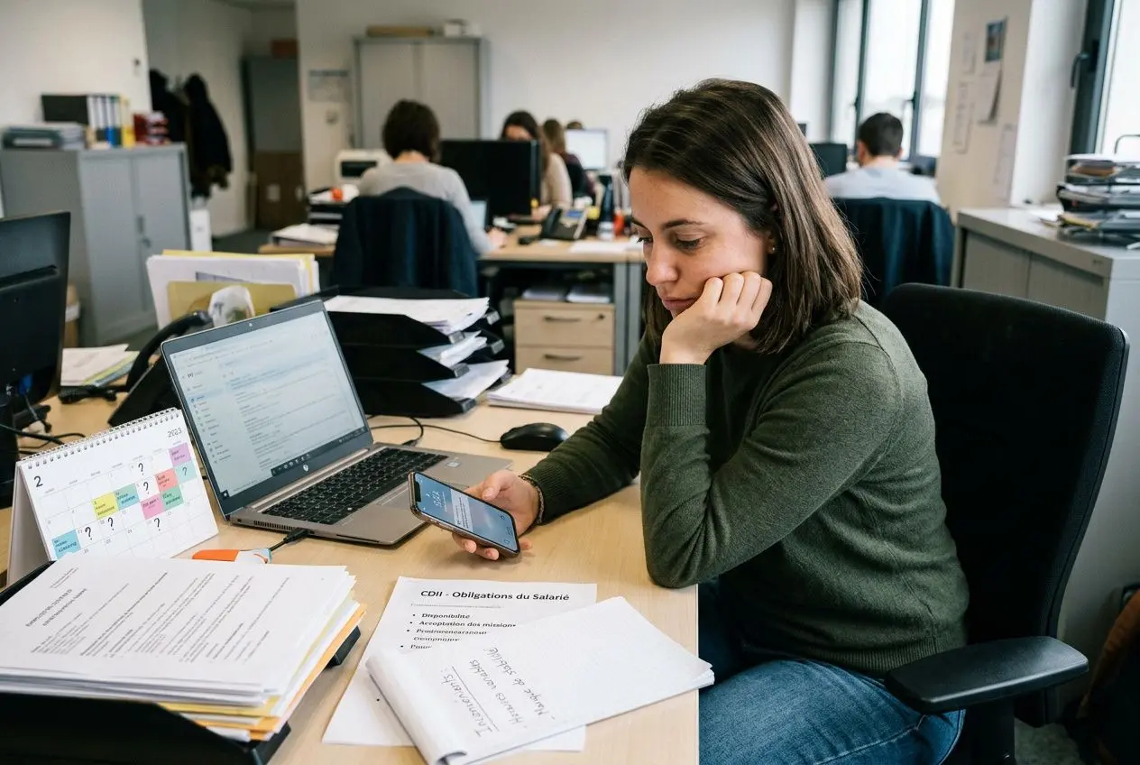 Salarié consultant des documents contractuels avec doutes visibles