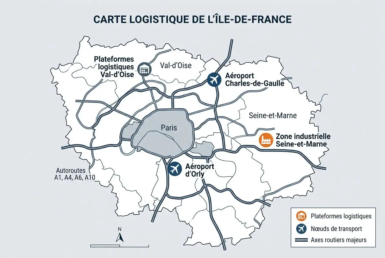 carte-logistique-lile-de-france-montrant-axes-routiers Intérim logistique et transport : trouvez un emploi en agence