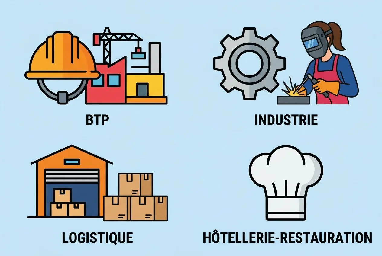 illustration-montrant-quatre-secteurs-btp-casque-grues Droits des roumains en france : guide complet 2026