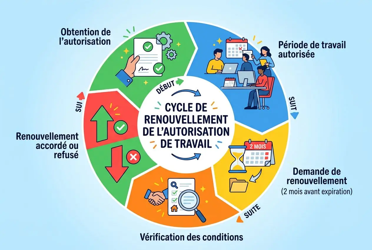 processus-graphique-illustrant-cycle-renouvellement Autorisation de travail en france pour les étrangers : guide complet