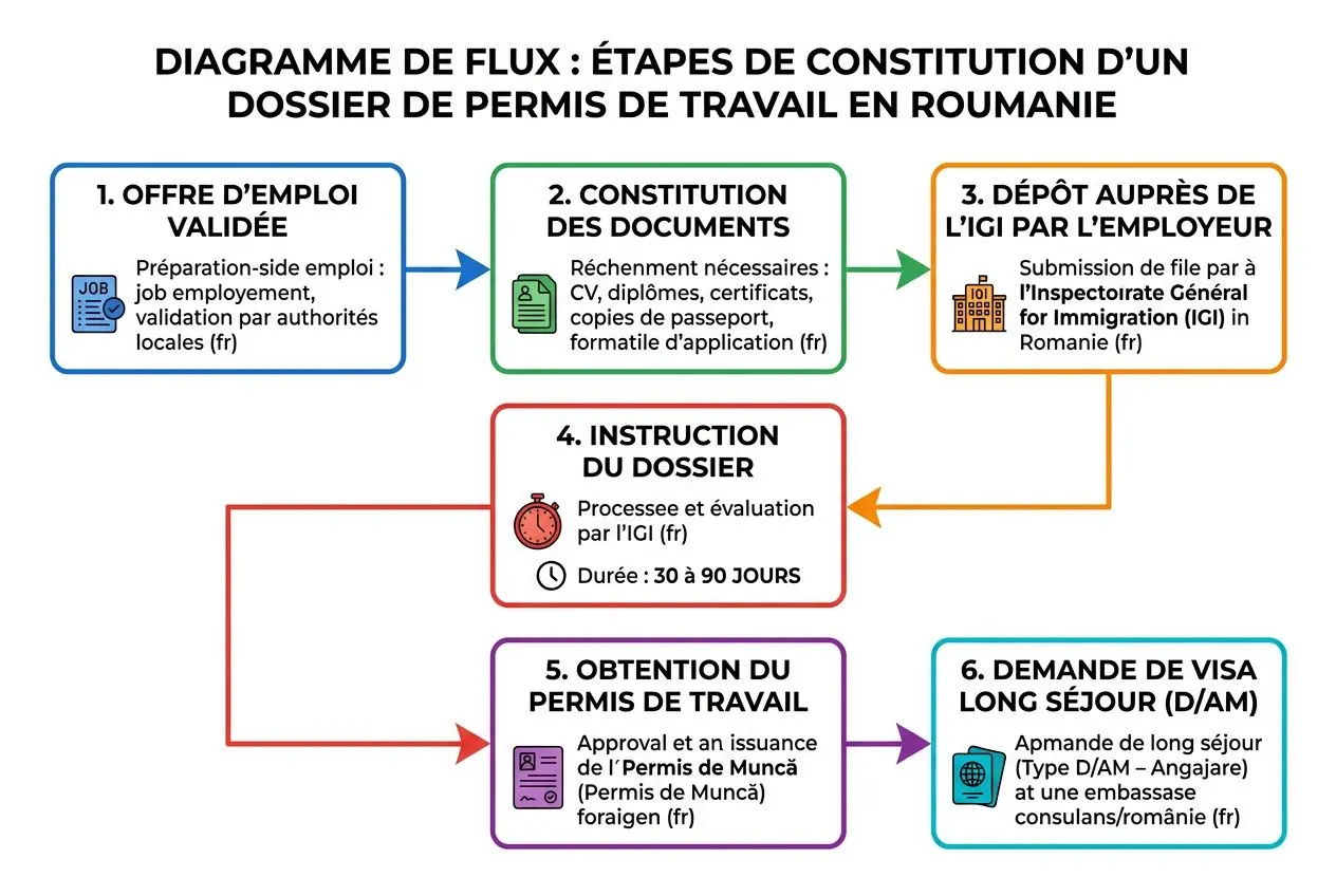 diagramme-flux-montrant-etapes-constitution-dun-dossier Autorisation de travail en Roumanie : conditions et permis