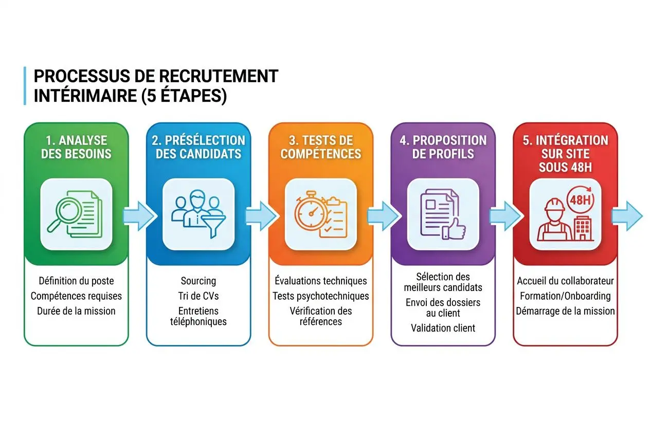 diagramme-processus-recrutement-interimaire-5-etapes Agence intérim main-d'œuvre qualifiée | Trouvez vos intérimaires