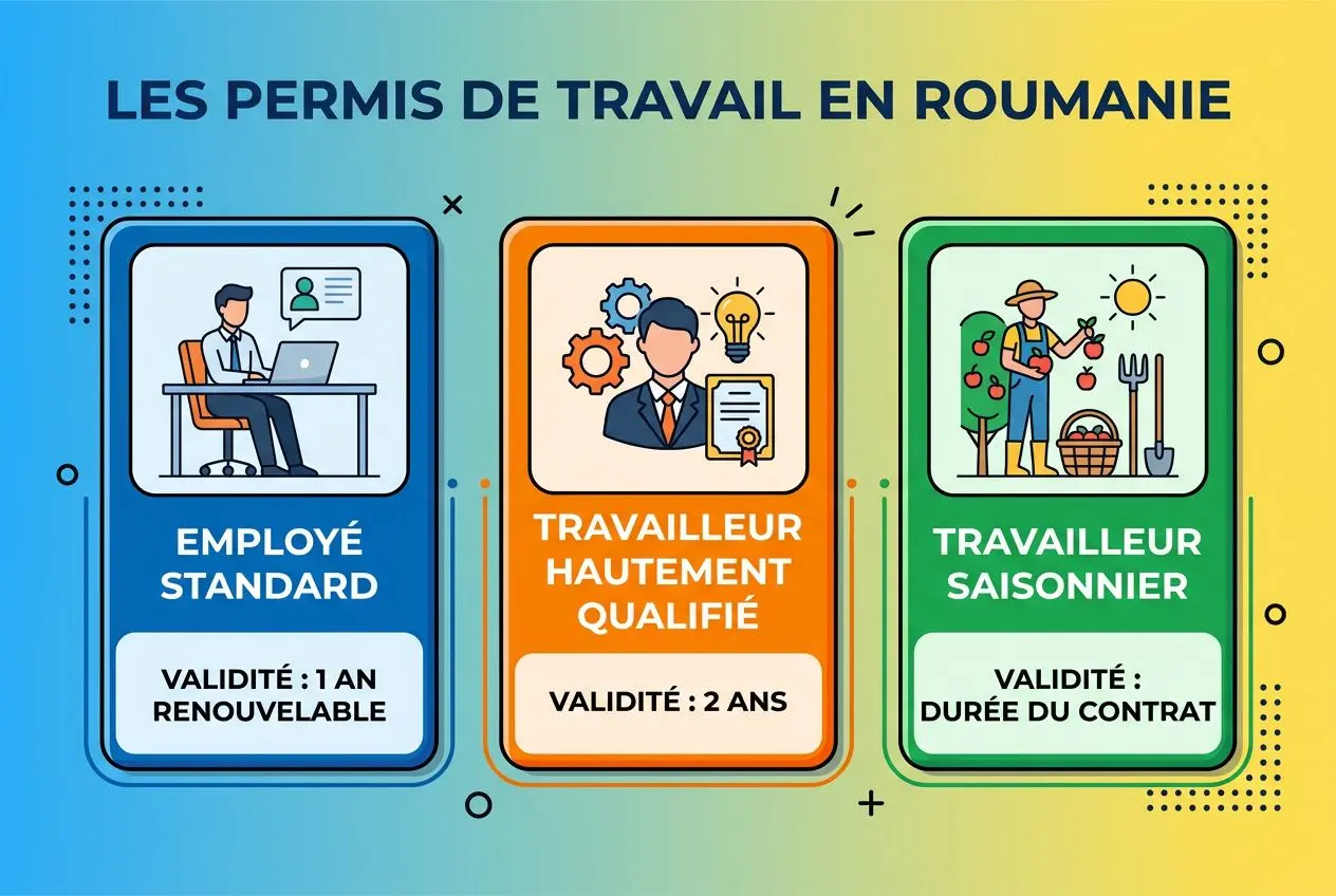 illustration-montrant-trois-cartesecrans-employe-standard Autorisation de travail en Roumanie : conditions et permis