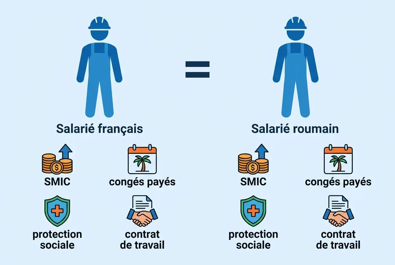 salarie-francais-salarie-roumain-affichage-egalite-droits Un roumain peut travailler en france : guide du salarié embauché