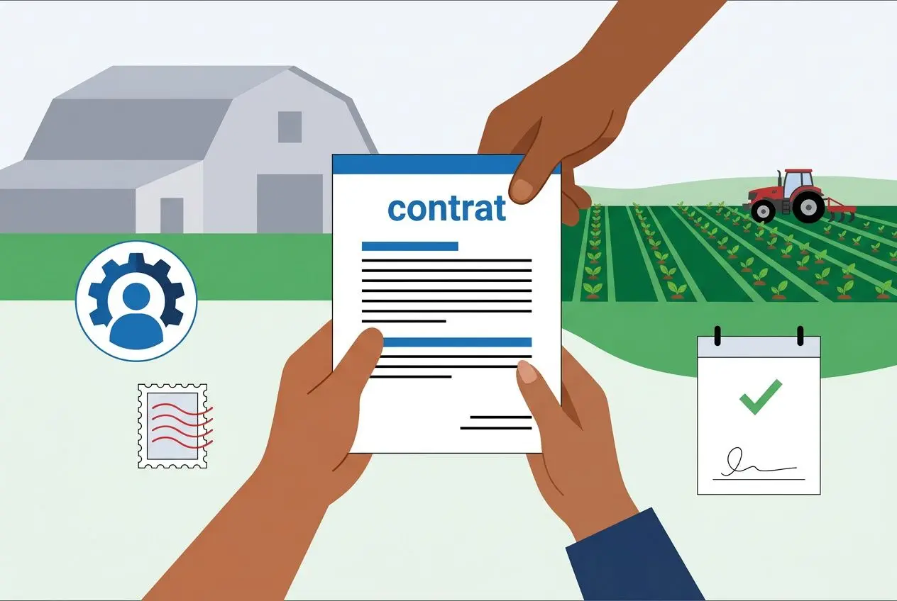 contrat-travail-main-contexte-agricole-champs-ferme-tracteur Travail saisonnier en France pour un ouvrier roumain : guide complet