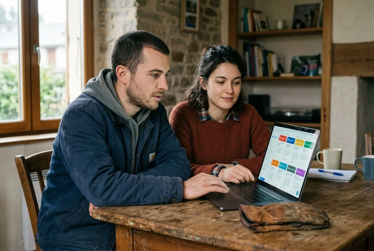 deux-jeunes-adultes-travaillent-ensemble-ordinateur-portable Guide du travailleur saisonnier en France : contrat, droits et offres