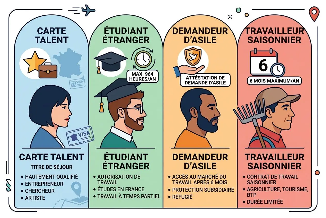 schema-illustrant-demarches-dimmigration-types-travailleurs Comment embaucher un salarié étranger en France : guide complet