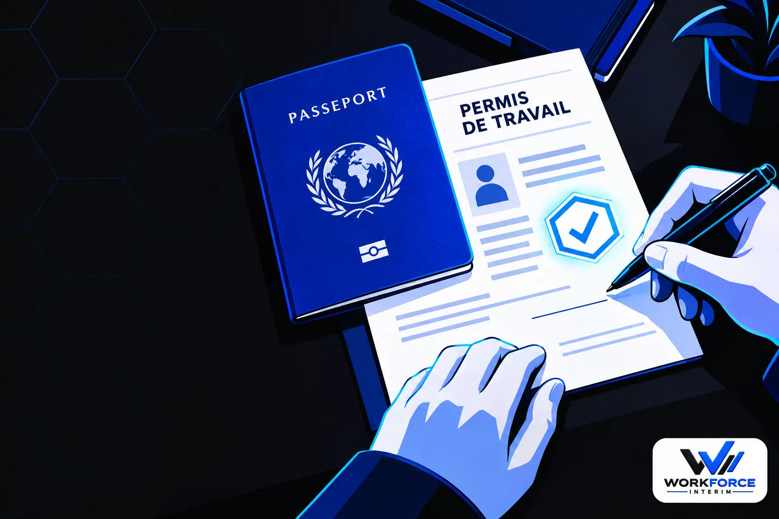 passeport-bleu-permis-travail-table-personne-signant Offre d'emploi en Europe pour Africains : trouvez un emploi