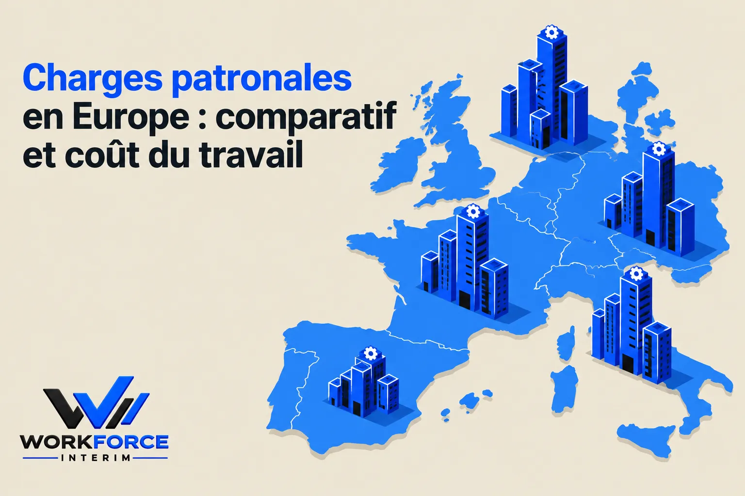 carte-illustrant-leurope-batiments-bleus-disposes-pays-2c5da80a Charges patronales en Europe : comparatif et coût du travail