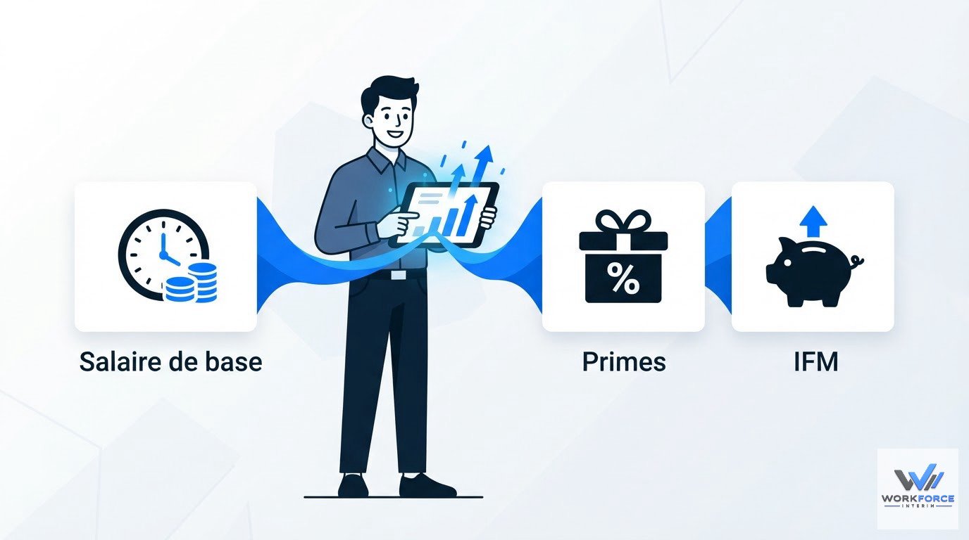 Calcul salaire intérim avec primes et IFM : exemple chiffré