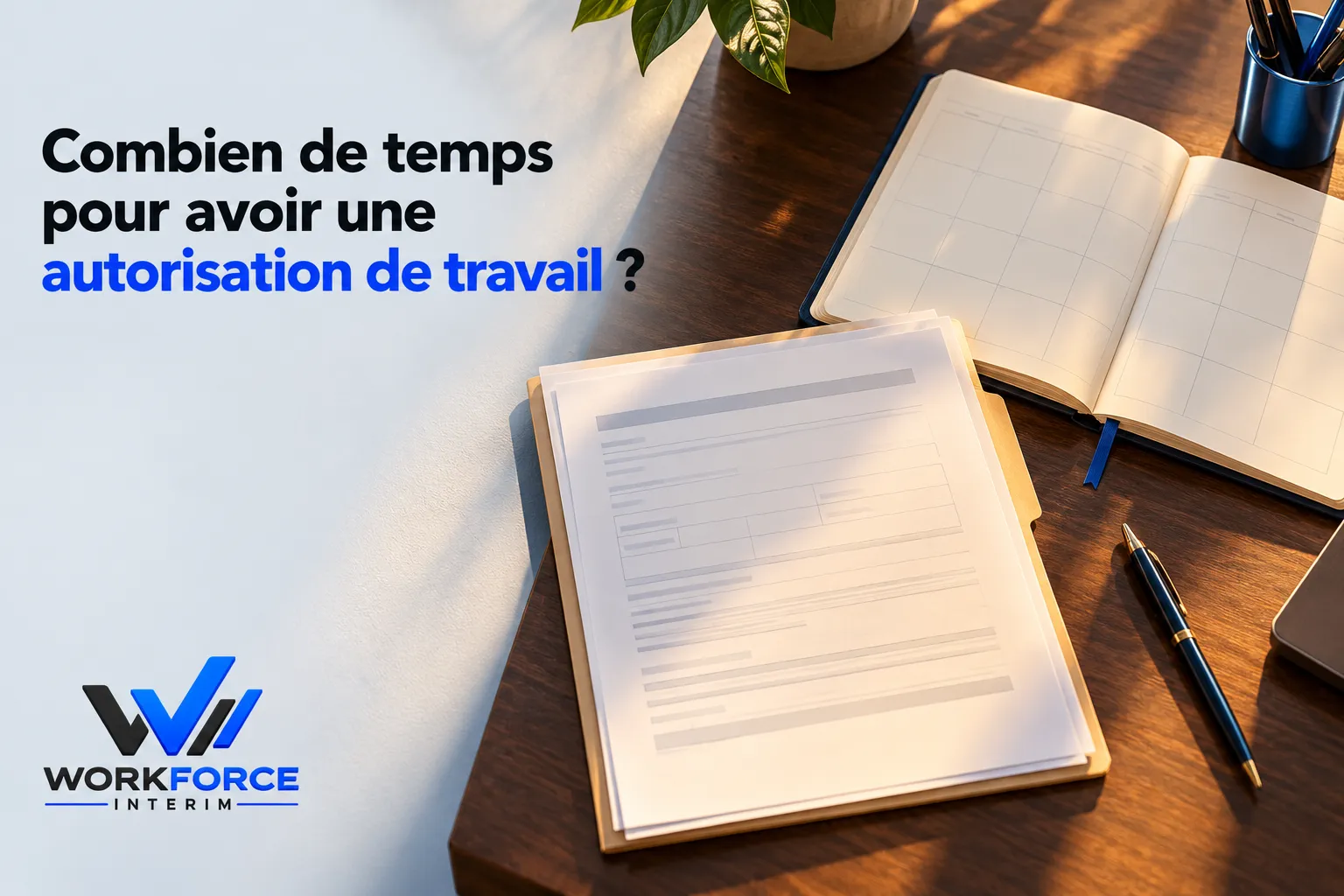 Une page de travail avec un carnet ouvert et des documents sur un bureau, prêt à être remplis.